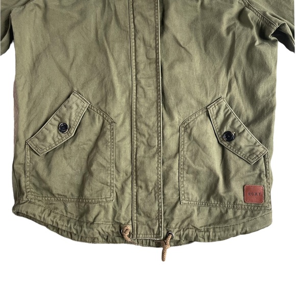 Women’s ROXY Army Green Hooded Jacket w/ Aztec Pattern & Pockets MEDIUM - Picture 4 of 9